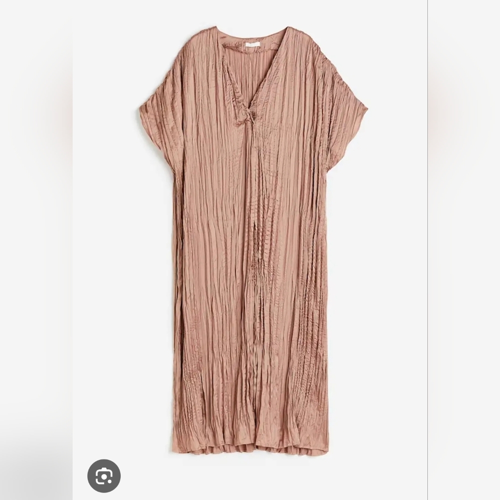 Crinkled Tan Midi Dress